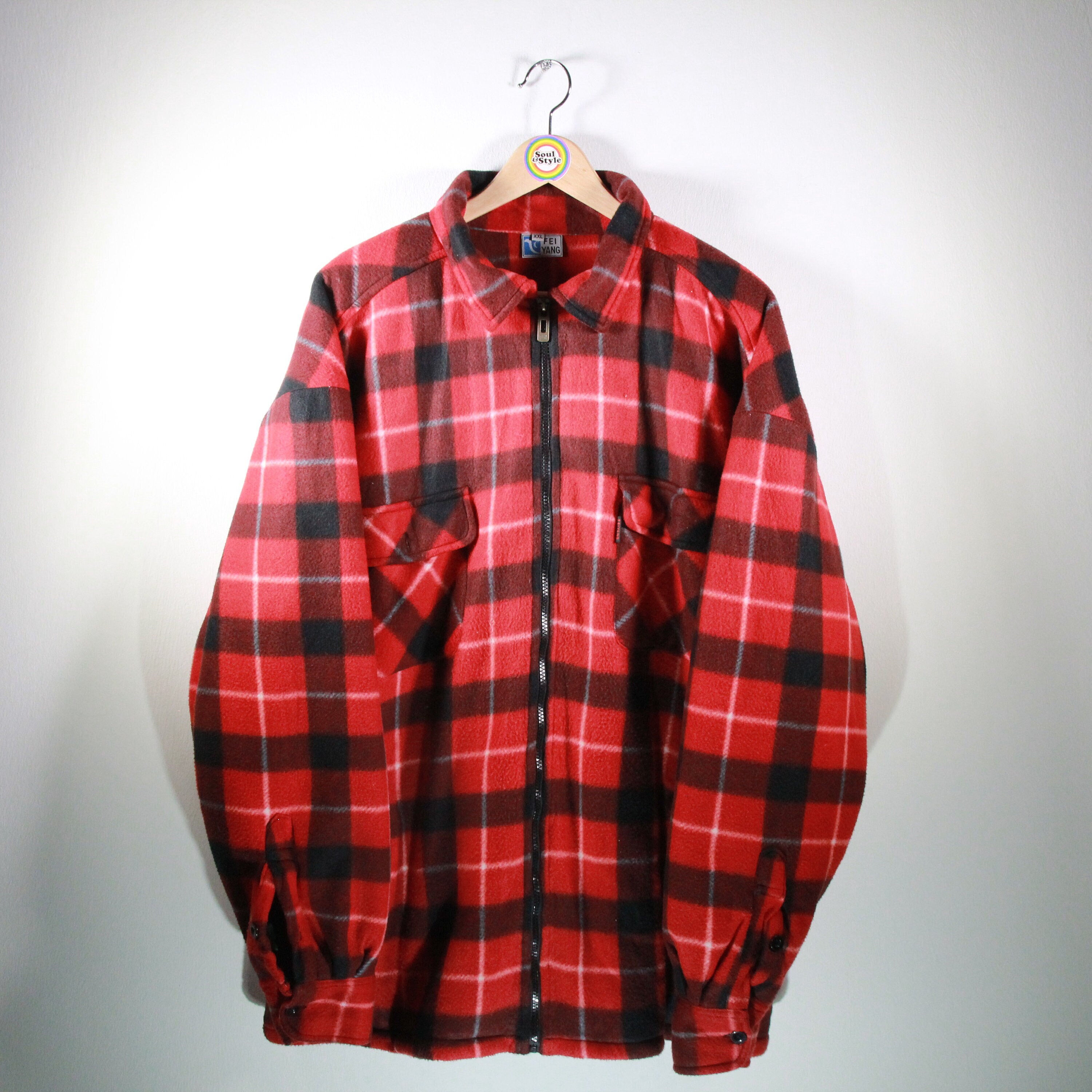 Vintage 90s Fleece Flannel Shirt Jacket 