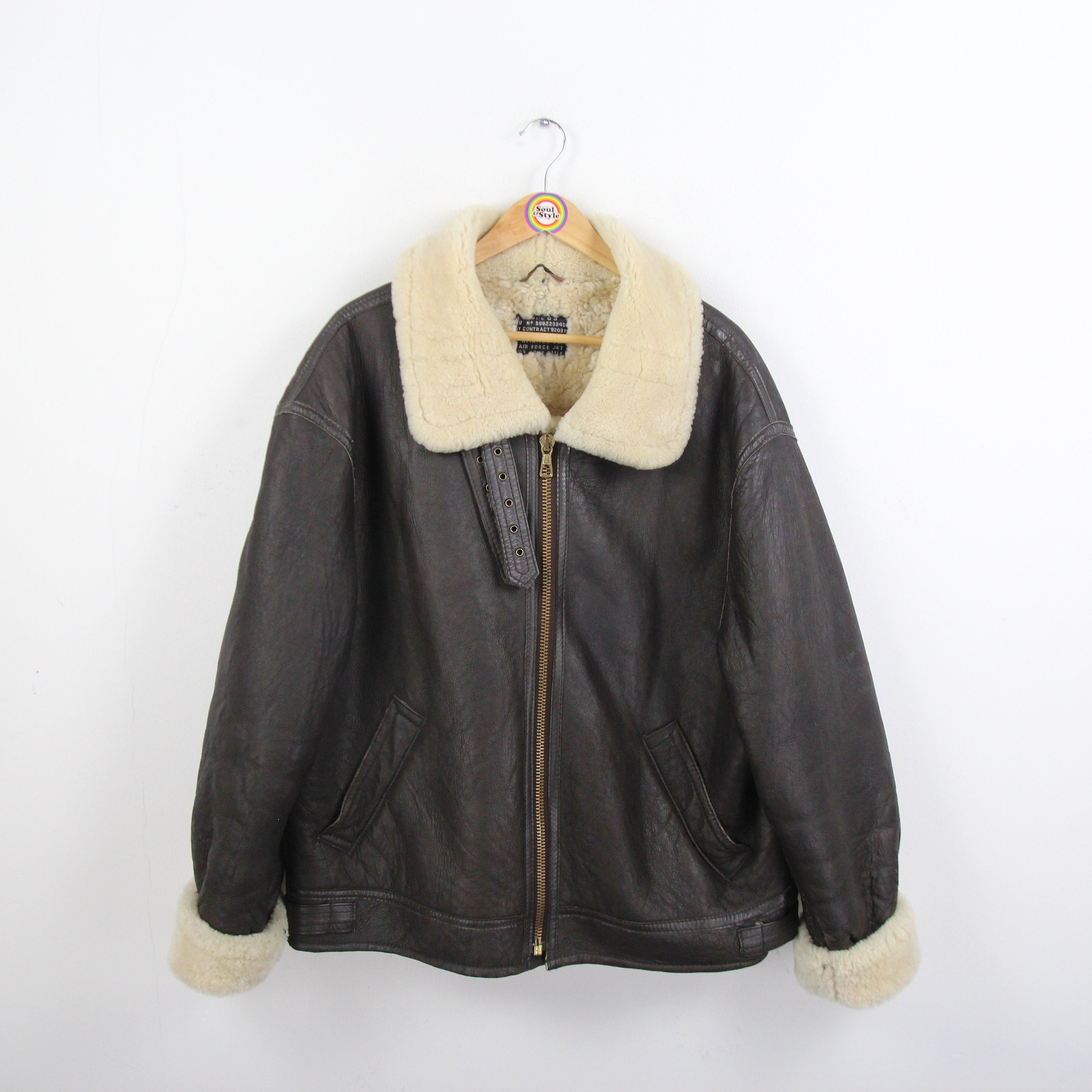 Vintage 80s 90s Leather Jacket Bomber Jacket Size L-XL (58