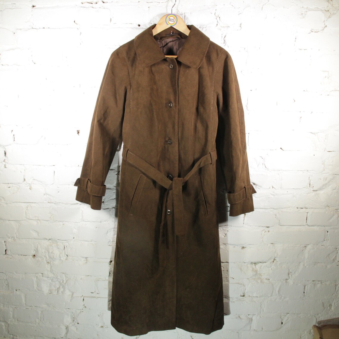 Vintage Trenchcoat Kunstleder Mantel Size M-L (Damengröße), foto 1 di 5