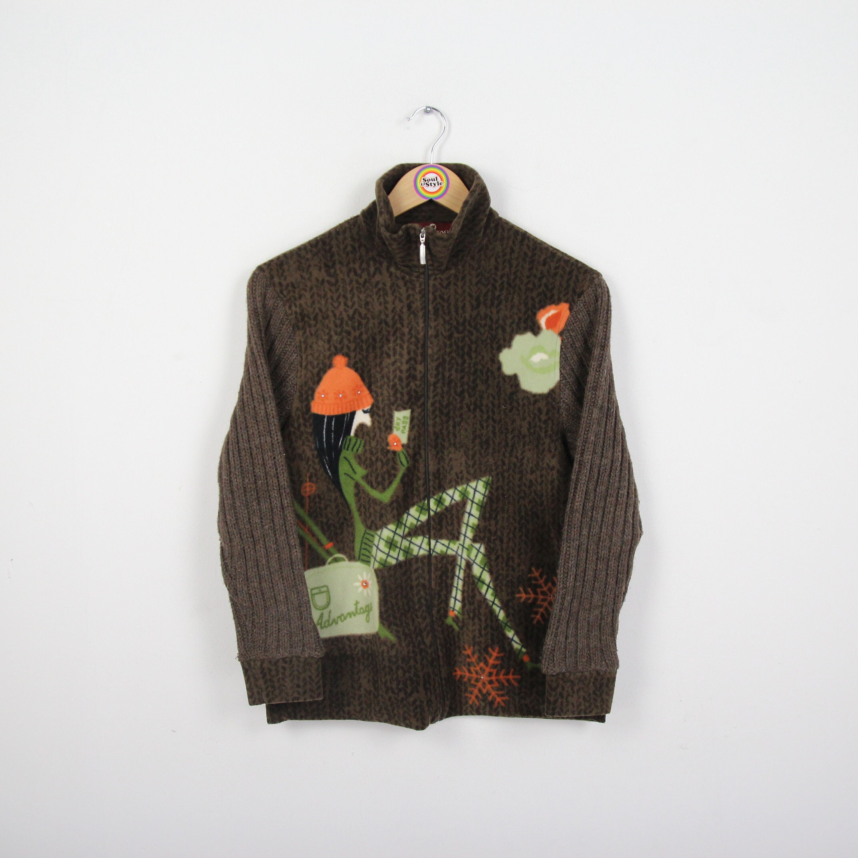 Pull en polaire vert des années 90 : sweat-shirt oversize multicolore vintage XL/XXL - France