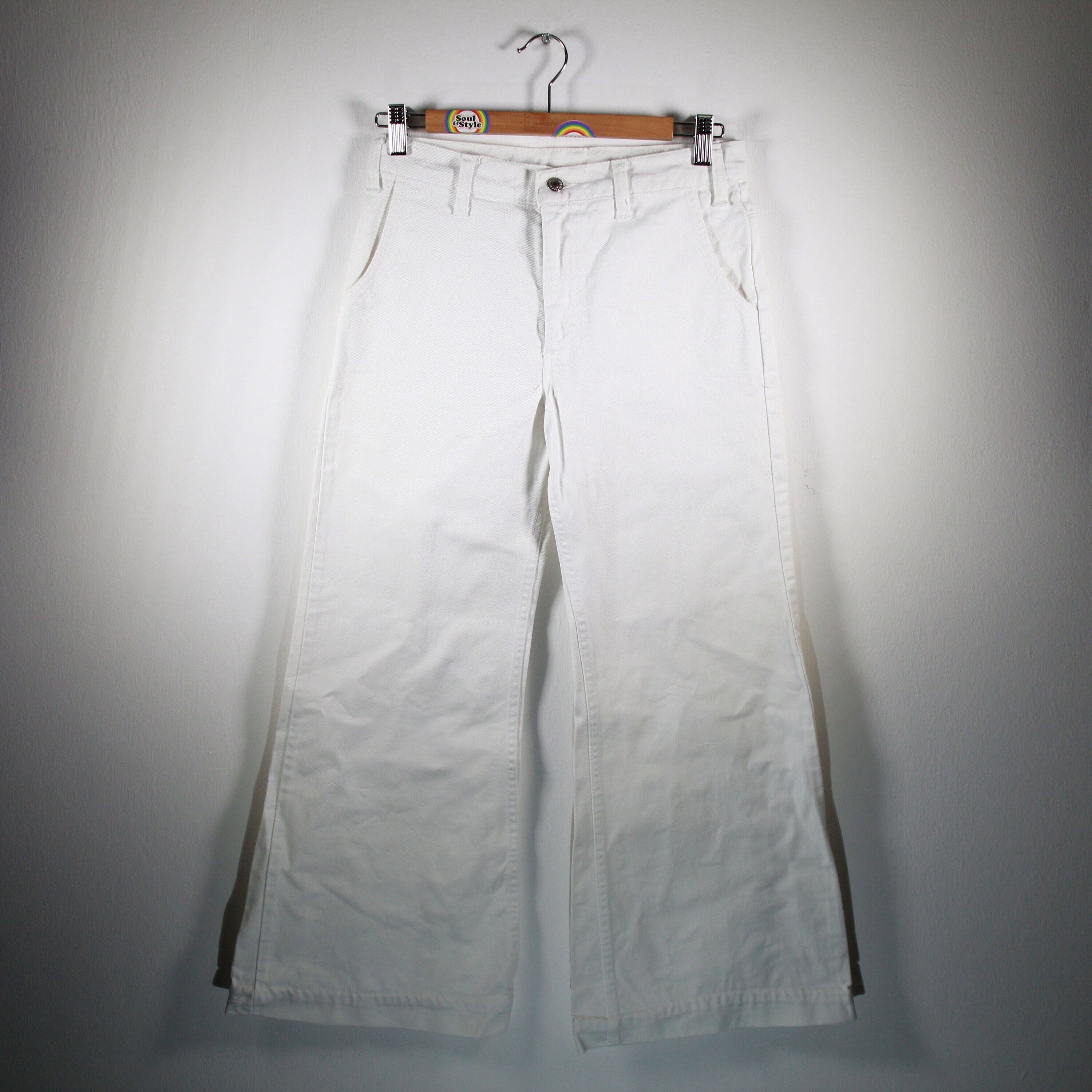 Vintage BIG E Levis Flared White Tab Denim Jeans Size W30 L32 70s