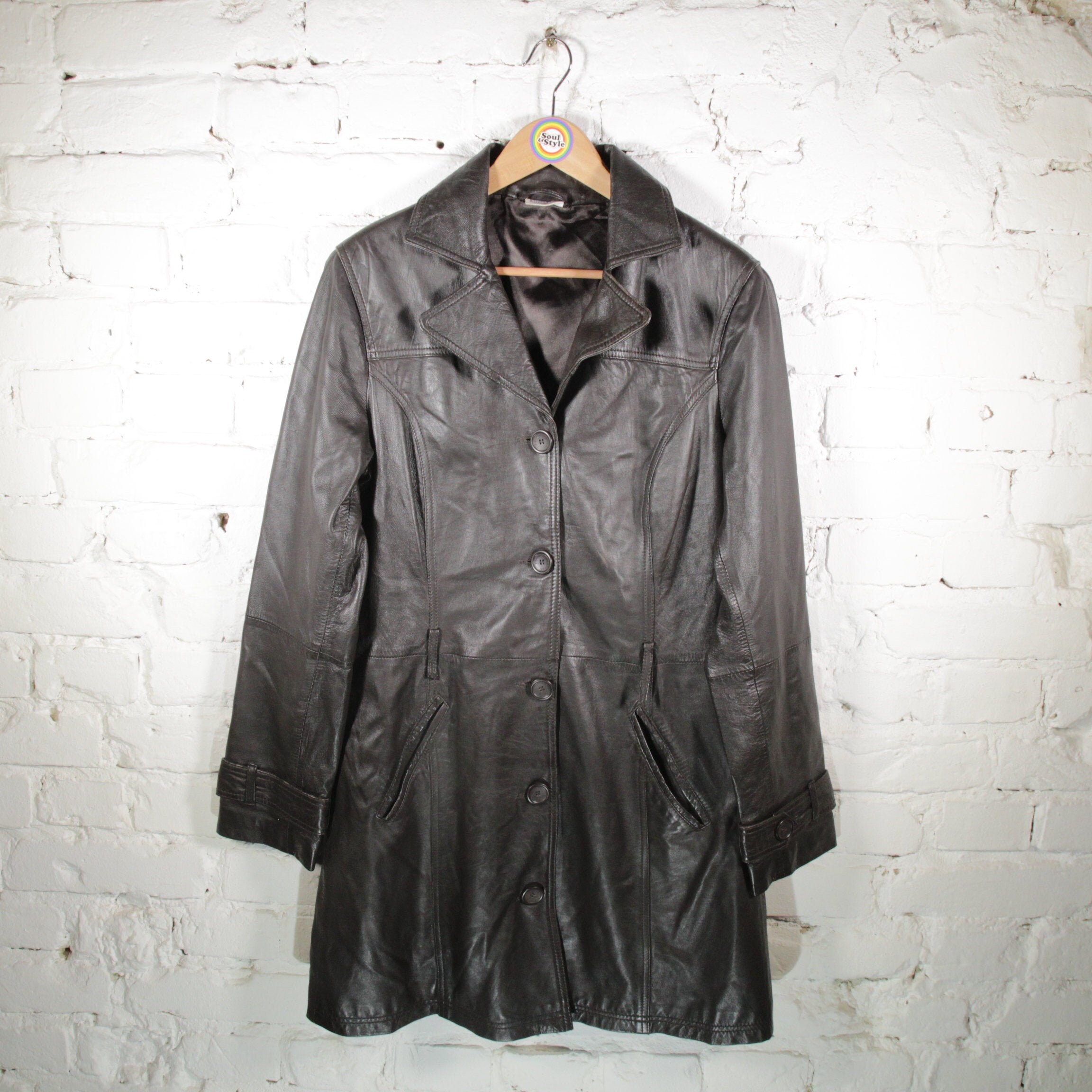 Vintage 80s 90s Leather Jacket Coat Size L (women's Size 42 Vintage 80s 90s Leather Jacket Coat Size L (women's Size 42