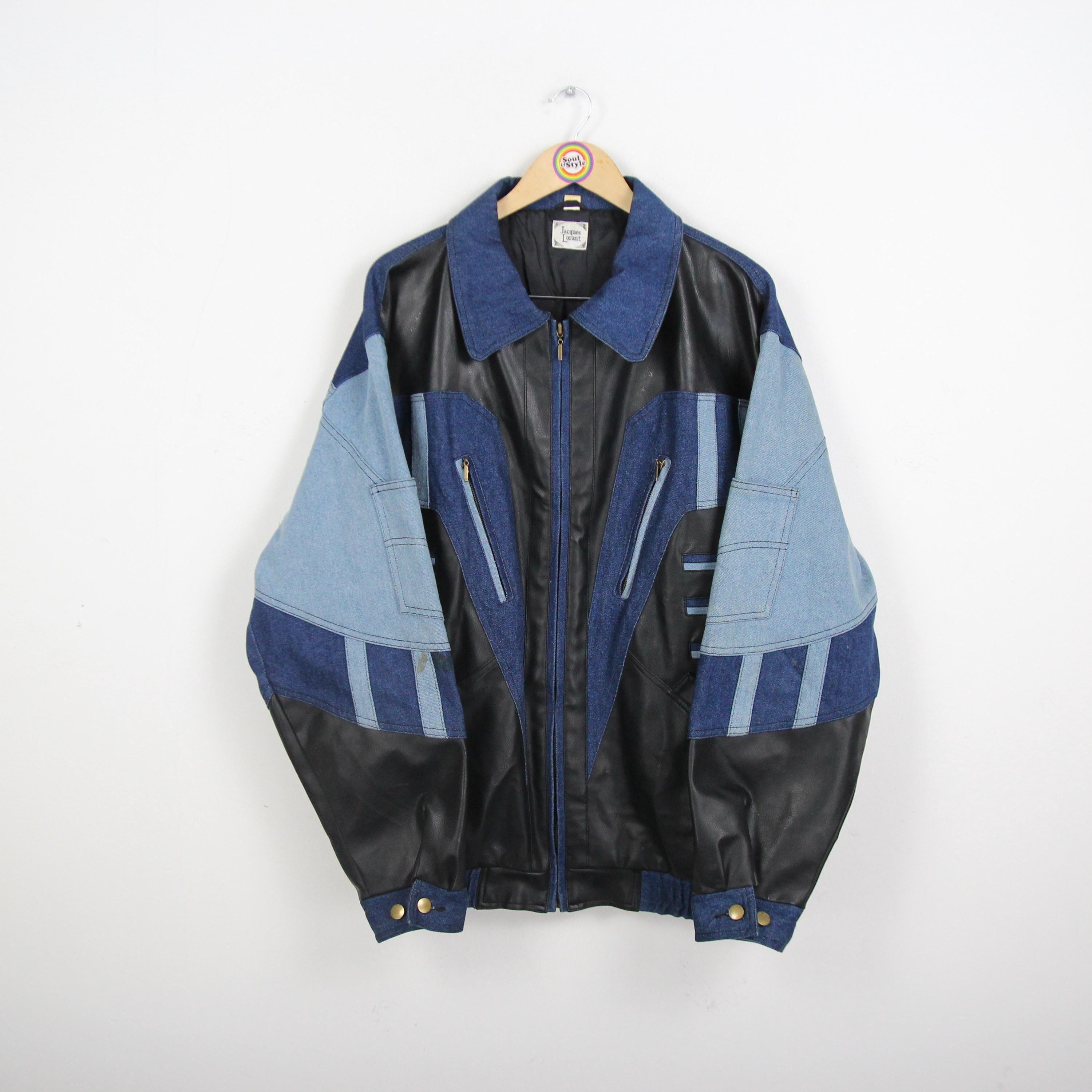 ジャケット・アウター 90s human being 40large Vintage 90s Blouson Size XL (54) Jacques Lorant Faux Leather Trim