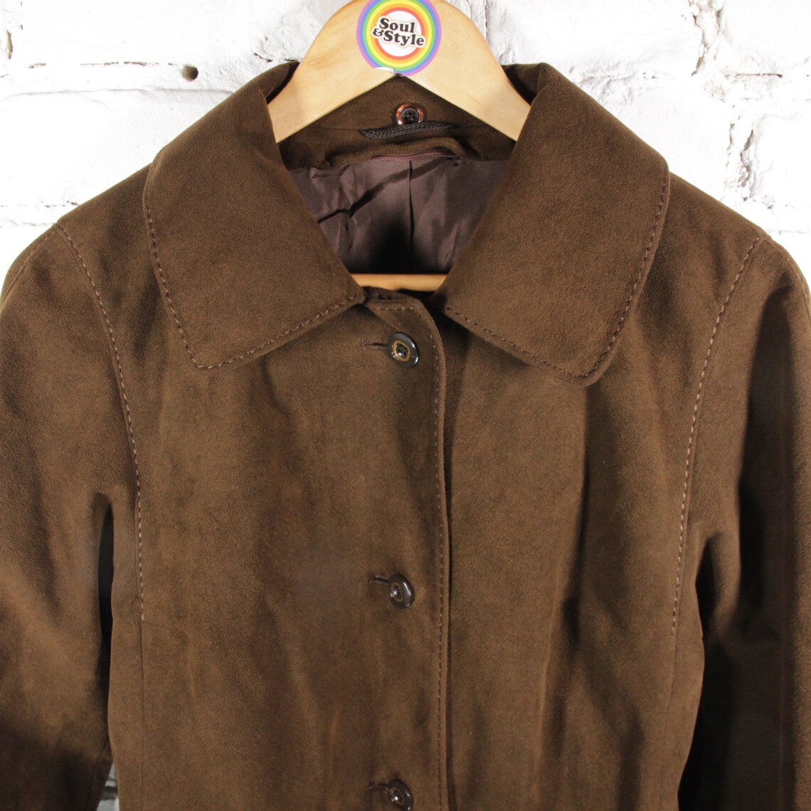Vintage Trenchcoat Kunstleder Mantel Size M-L (Damengröße), foto 2 di 5
