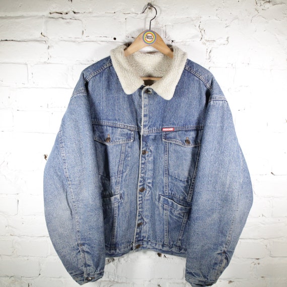 Vintage 90s Sheepskin Jeans Denim Jacket Size M