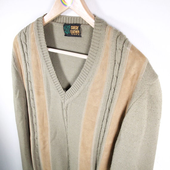 Vintage 80s Strickpullover Size S Suede Leather - image 3