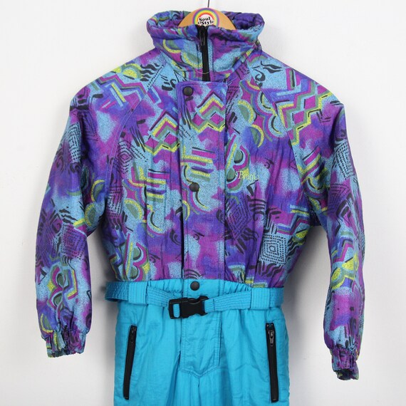 Tuta Da Sci Retrò Anni '80 Per Donna - Stampa Colorata, Poliestere, Per Sci E Carnevale - Foto 2