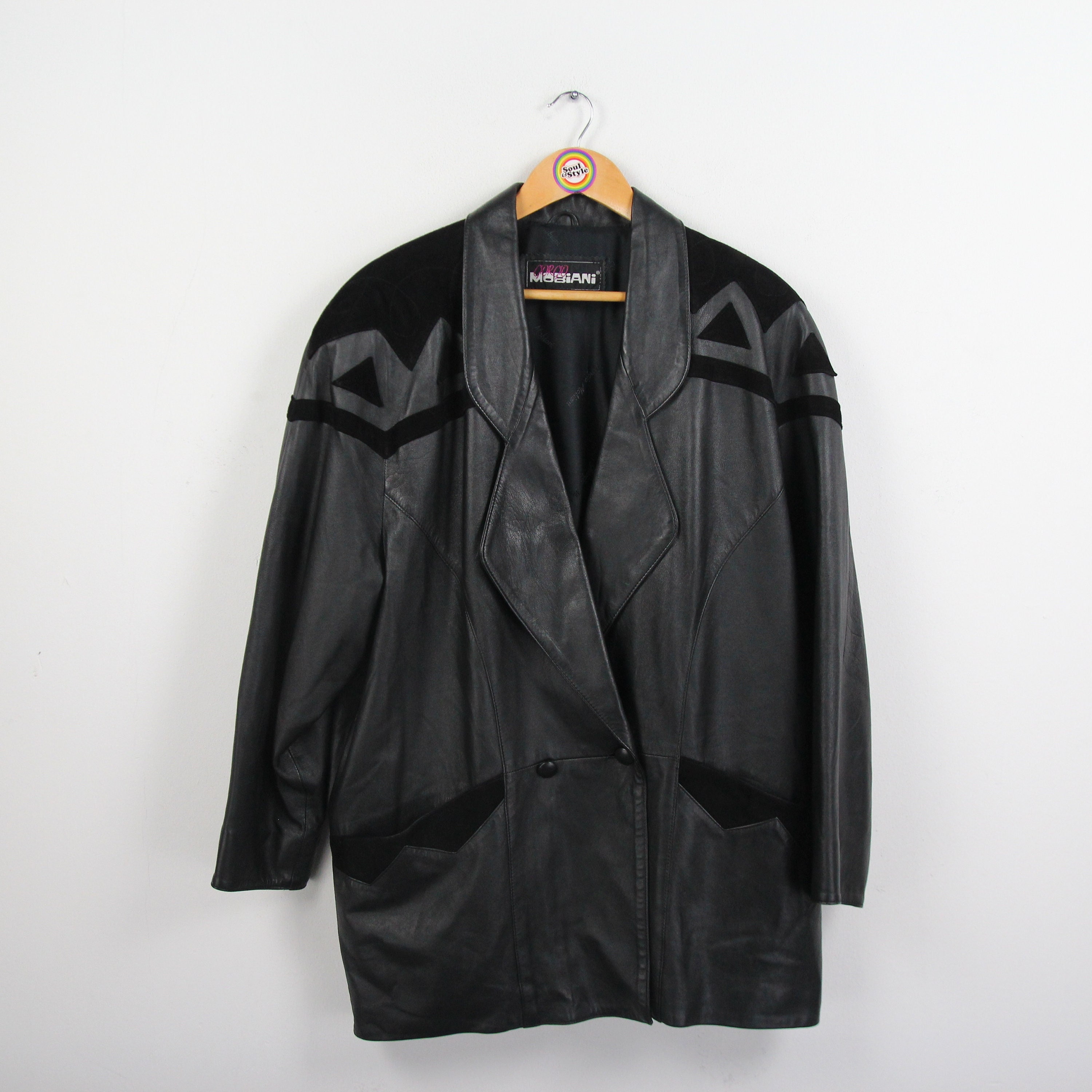 ジャケット・アウター 80s 90s Euro vintage black cashgora coat Vintage 80s 90s Leather Coat Size L-XL (D 42) Giorgio