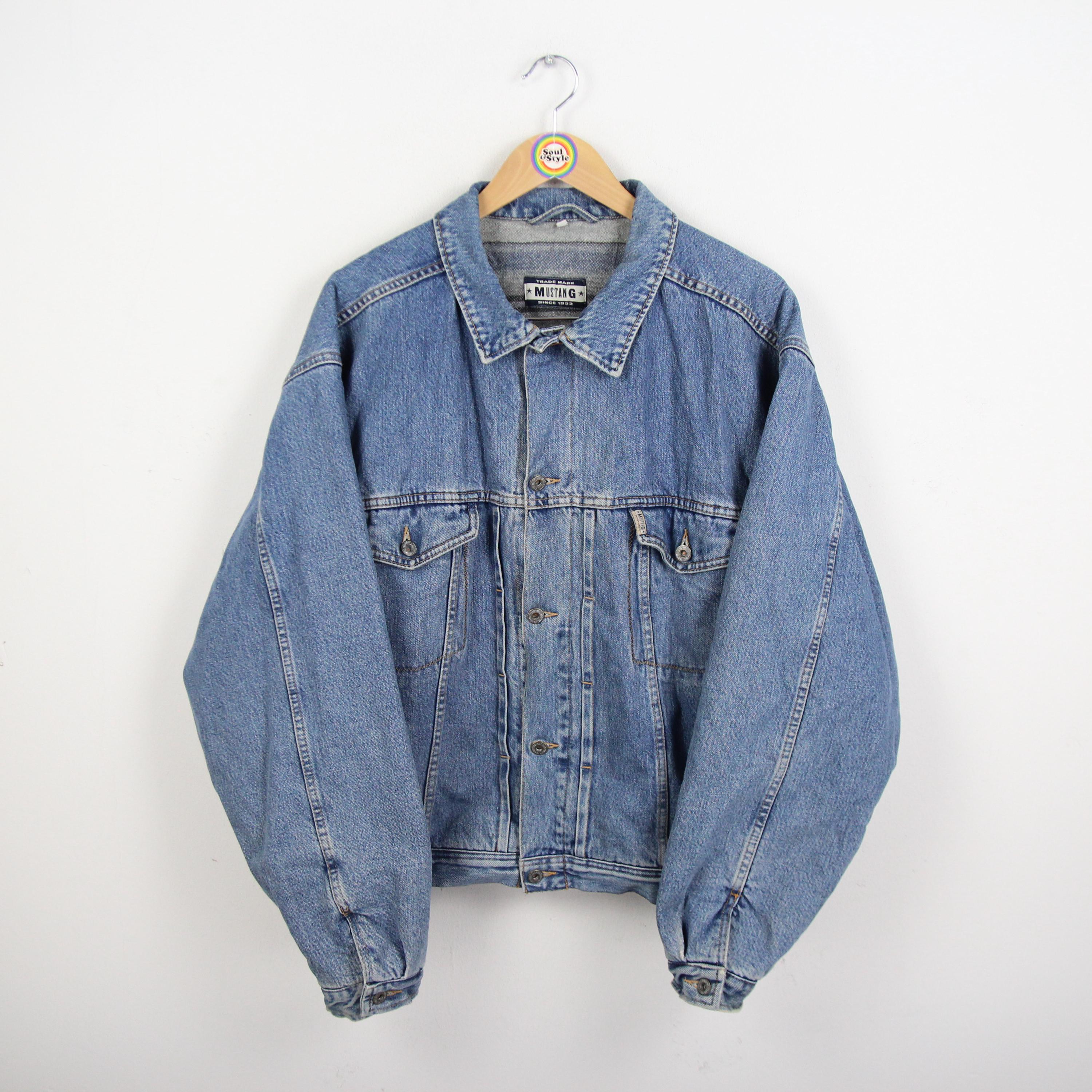 Vintage 90s Mustang Denim Jacket Size XL Lined Wool India