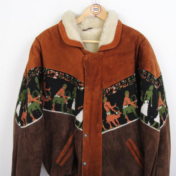Vintage 90s Leder Jacke Mantel Aztec Navajo Style… - image 2