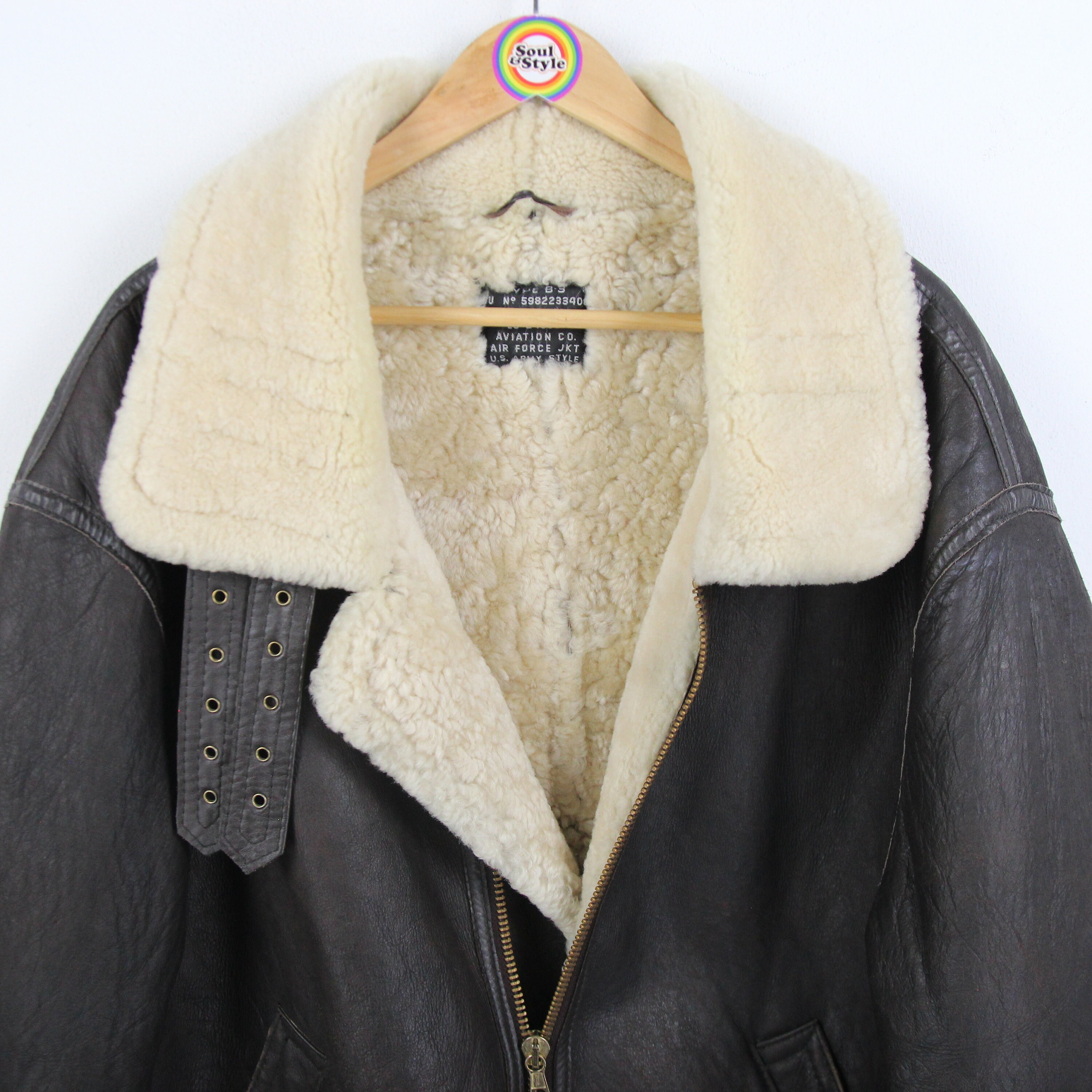 ジャケット・アウター vintage sheepskin leather jacket A-2 L Men's Vintage Lambskin A2 Brown Leather Bomber Jacket