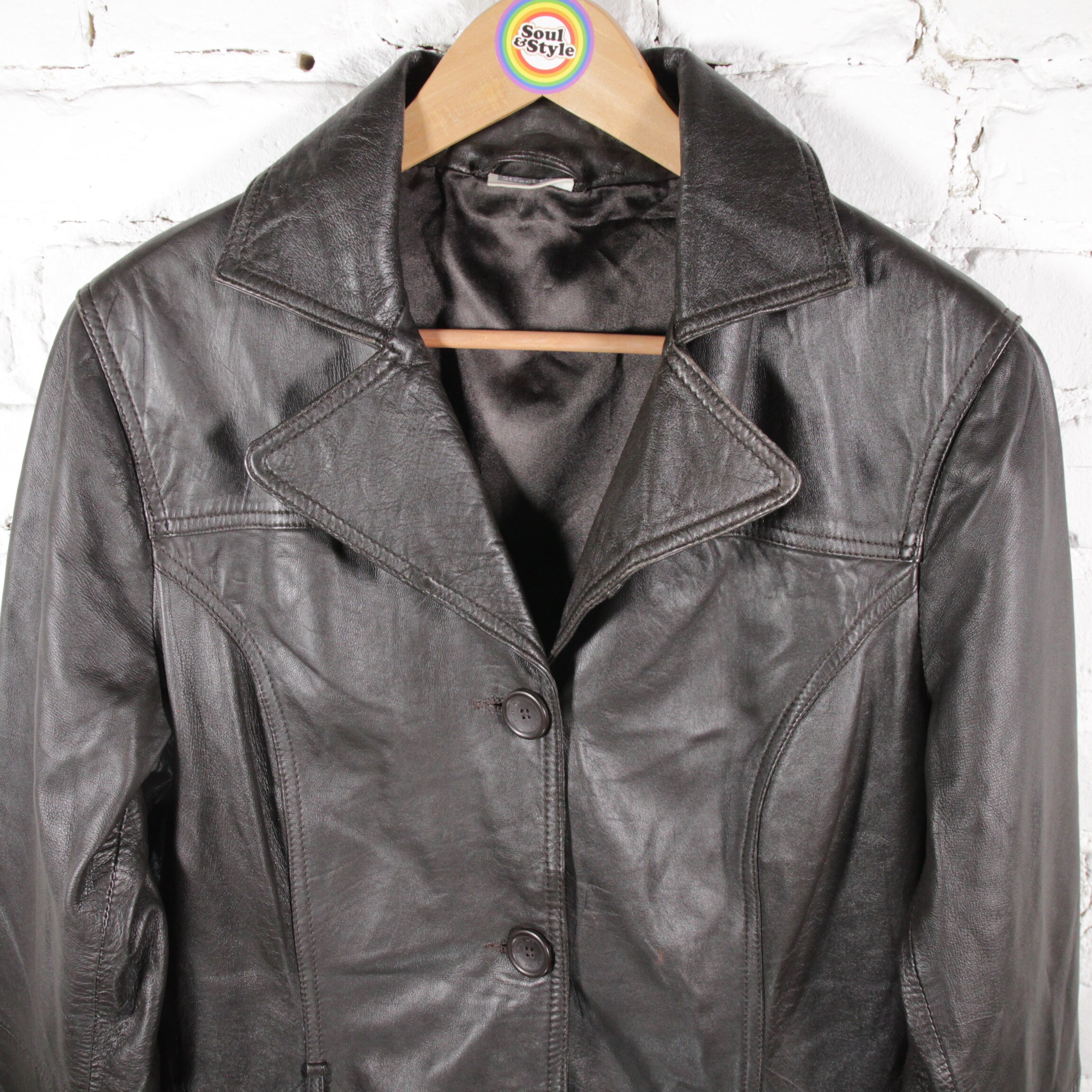 Vintage 80s 90s Leather Jacket Coat Size L (women's Size 42 Vintage 80s 90s Leather Jacket Coat Size L (women's Size 42