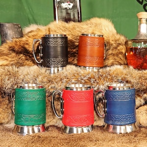 20 oz Leather Wrapped Metal Tankard, LARP, Renaissance, SCA