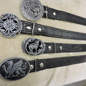1.5&quot; Wide Fancy buckle with detailed leather belt, LARP, Cosplay, Renaissance Faire