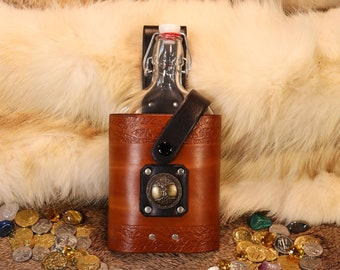 17oz Swing Top Bottle with Leather Belt Holder, Cosplay, LARP Renaissance Faires
