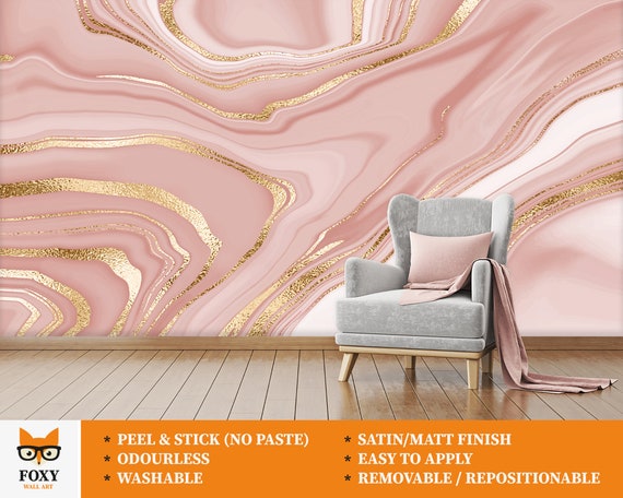 Abstract Pink and Gold Swirls Pattern Stick Self-Adhesive Wall | Etsy