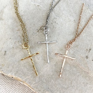 delicate, hammered cross with chain in 925 silver
