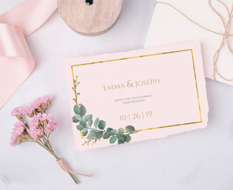 Watercolor Greenery Geometric Gold PNG Eucalyptus Bouquets Frames Clipart Eucalyptus Wedding Invitation