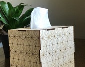 Tissue box cover engraved with geometric pattern. Use as a tissue box or turn upside down as a planter.