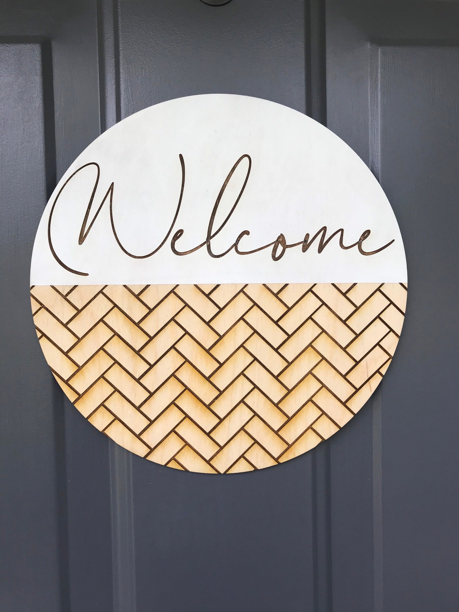 Engraved Wood Sign With Herringbone Pattern Etsy