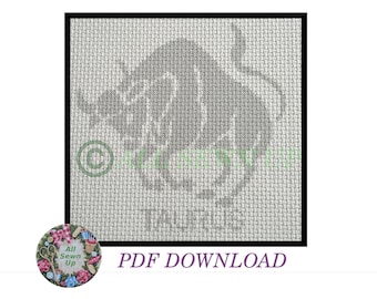 Taurus Zodiac Counted Cross Stitch Silhouette Design PDF Digital Download Embroidery Sewing Needlepoint Needle-crafts
