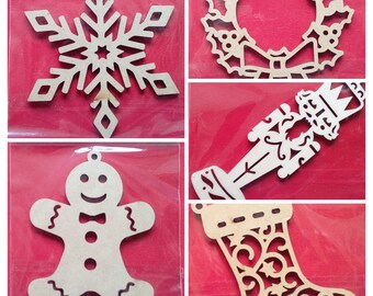 Wooden Shapes Create Christmas  DIY Decorate Yourself Snowflakes Wreaths Gingerbreadman Nutcracker Stocking Craft It Paint It Glitter IT