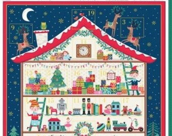 Santa's Workshop Advent Calendar 2227/1©Makower Uk Quilting Fabric Reusable Pocket Holiday Countdown Christmas Calendar