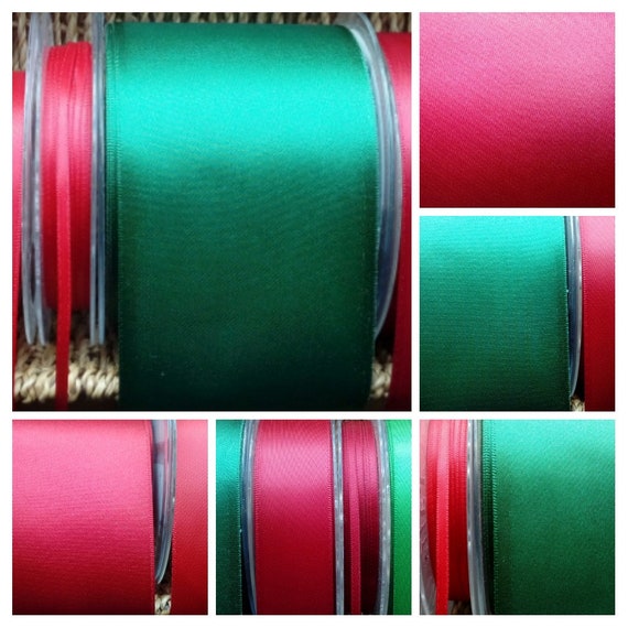 Christmas Red and Green Satin Ribbons Berisfords Trimmings 3 Metre