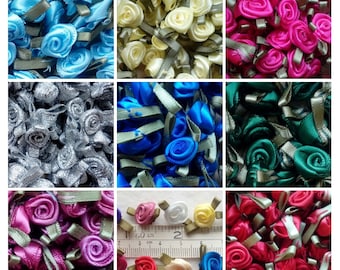 Small Ribbon Roses 10mm Pack of 20 Pieces Assorted Colours Silver Metallic Crafting Sewing Cardmaking Knitting Crochet