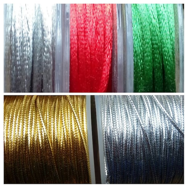 2mm Cords Silver Red Green Metallic Silver/Gold Sold By 3 Metres Crafting Sewing Floristry Gift Wrapping