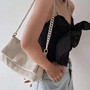 New! Leather Crossbody Shoulder handbag soft lambskin foldover closure diamond pattern