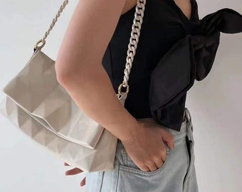 New! Leather Crossbody Shoulder handbag soft lambskin foldover closure diamond pattern
