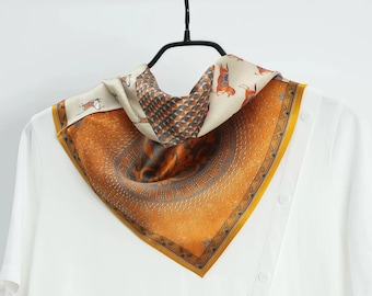100% Mulberry Silk Square Scarf Print Neckerchief (53 cm x 53 cm)
