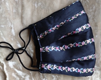 Mulberry Silk Face Mask, Floral Print, Adjustable Straps