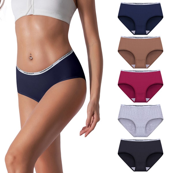 5PACK Stretchy Cotton Hipster Briefs underwear Womens Regular Mid-Rise Waist Panties Soft Breathable Lightweight