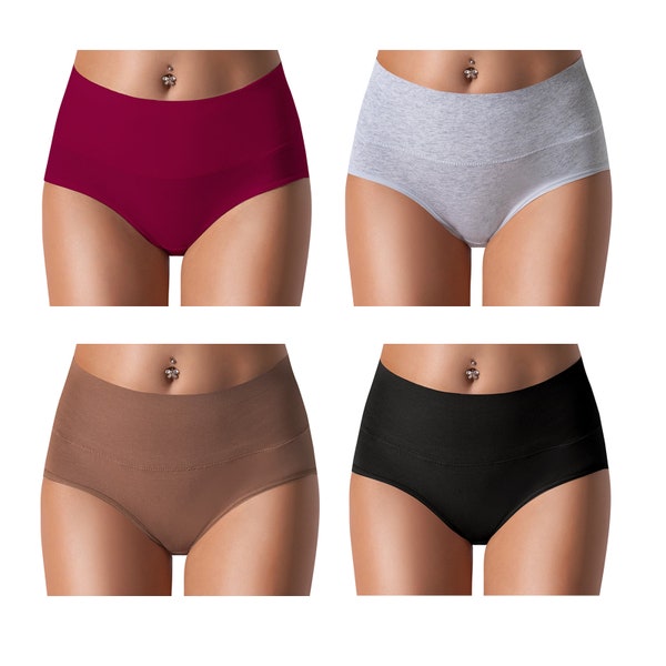 5PACK High Waist Stretchy Cotton Full Briefs Underwear Panties, Adult Ladies Soft Breathable