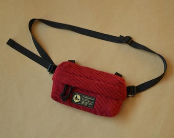 Convertible Small Fanny Pack and Crossbody Bag, 2-in-1 Corduroy Over the Shoulder Bag and Sling Bag, Small Red Velvet Waist Bag, Small Gift