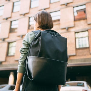 Minimalist Designer Backpack, Black Laptop Backpack, Geometric Womens Backpack Purse, Stylish Nylon Backpack, Office Backpack, Gift for Her