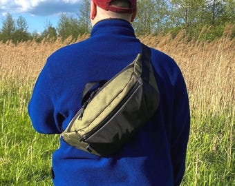 Riñonera grande para hombre hecha a mano para viajes, riñonera bandolera de 7 litros con correa, bolso de hombro resistente, riñonera práctica, regalo para el Día del Padre
