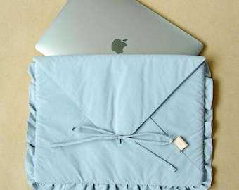 Weich Blau Gesteppte Laptop Tasche mit Schleife, bauschige Laptop Tasche, Baumwoll Laptop Tasche für 13-17 Zoll, MacBook Air Tasche, Einzigartiges Geschenk für Sie