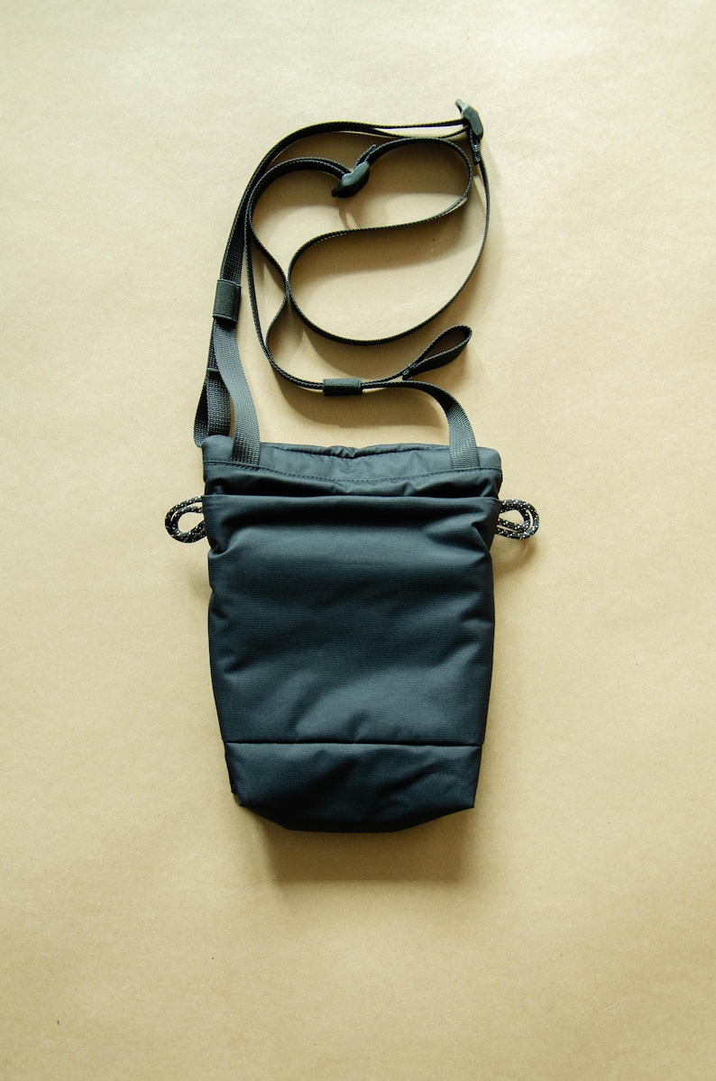 Small Waterproof Sling Bag, Compact Phone Bag on Strap, Black Minimalist Crossbody Bag, Small Multi Pocket Messenger bag for Cell Phone image 8