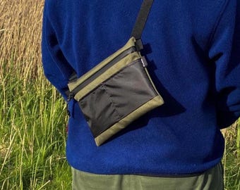 Canvas Crossbody Bag, Durable Khaki Small Crossbody Bag, Handmade Slim Messenger Bag, Compact Waterproof Sling Bag for City or Travel