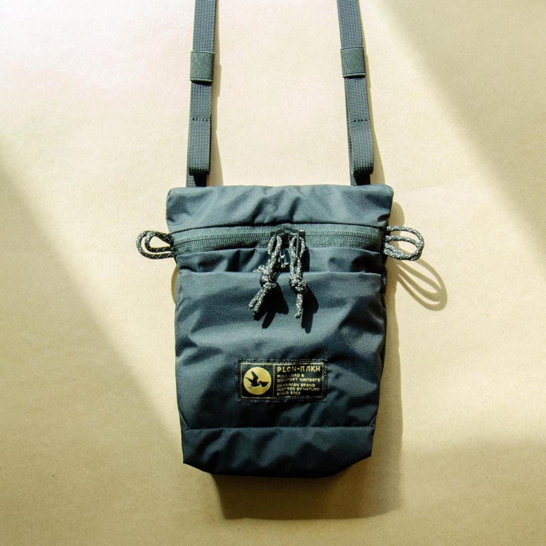 Small Waterproof Sling Bag, Compact Phone Bag on Strap, Black Minimalist Crossbody Bag, Small Multi Pocket Messenger bag for Cell Phone image 4