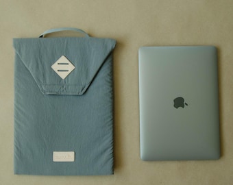 Funda protectora para portátil con solapa, bolsillo y asa superior, funda para Macbook hecha a mano, funda acolchada para Macbook, funda práctica para portátil, idea de regalo
