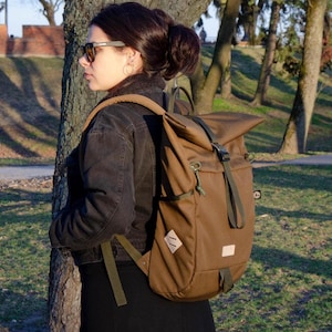 Designer Rolltop Backpack, Stylish Laptop Backpack, Brown Backpack Purse, City Backpack, Cycling Rucksack, Office Backpack, Gift for Her