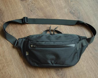 Schwarze Große 7L Nylon Gürteltasche, Wasserdichte Große Bauchtasche, Schultertasche für Herren, Handgemachte Messenger Tasche, Geschenk zum Vatertag