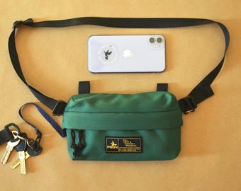 Small 2-in-1 Fanny Pack and Cross Body Bag, Handmade Green Small Sling Bag on Strap, Minimalist Nylon Small Messenger Bag, Small Gift Idea