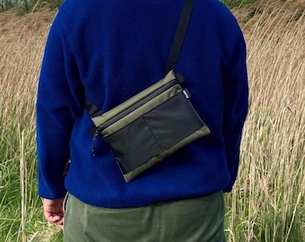 Durable Crossbody Sling Bag for Him, Waterproof Khaki Canvas Sling Bag, Mens Canvas Messenger Bag, Handmade Messenger Bag Men, Fathers Gift