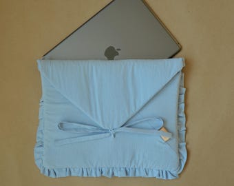 Tablet Sleeve on Bow, Fabric iPad Cover with Ruffles, Cute iPad Sleeve 11 in, Quilted Ipad Sleeve Case, iPad Mini Sleeve, iPad Case 13 in