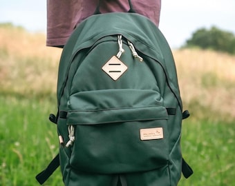 Unisex Canvas Laptop Backpack with Leather Elements, Minimalist Backpack, Green Vintage Backpack, Computer Backpack, Best Mens Gift Idea